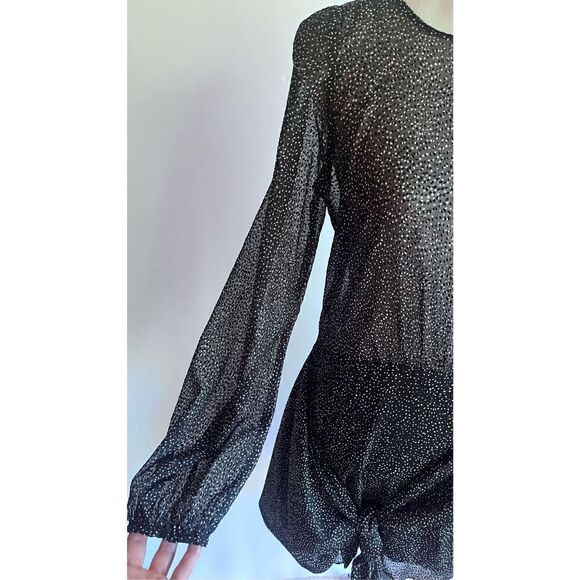 ZARA TRAFALUC BLACK WHITE DOT PRINT SEMI SHEER CROSSOVER TIE COCKTAIL DRESS LONG - Picture 8 of 15